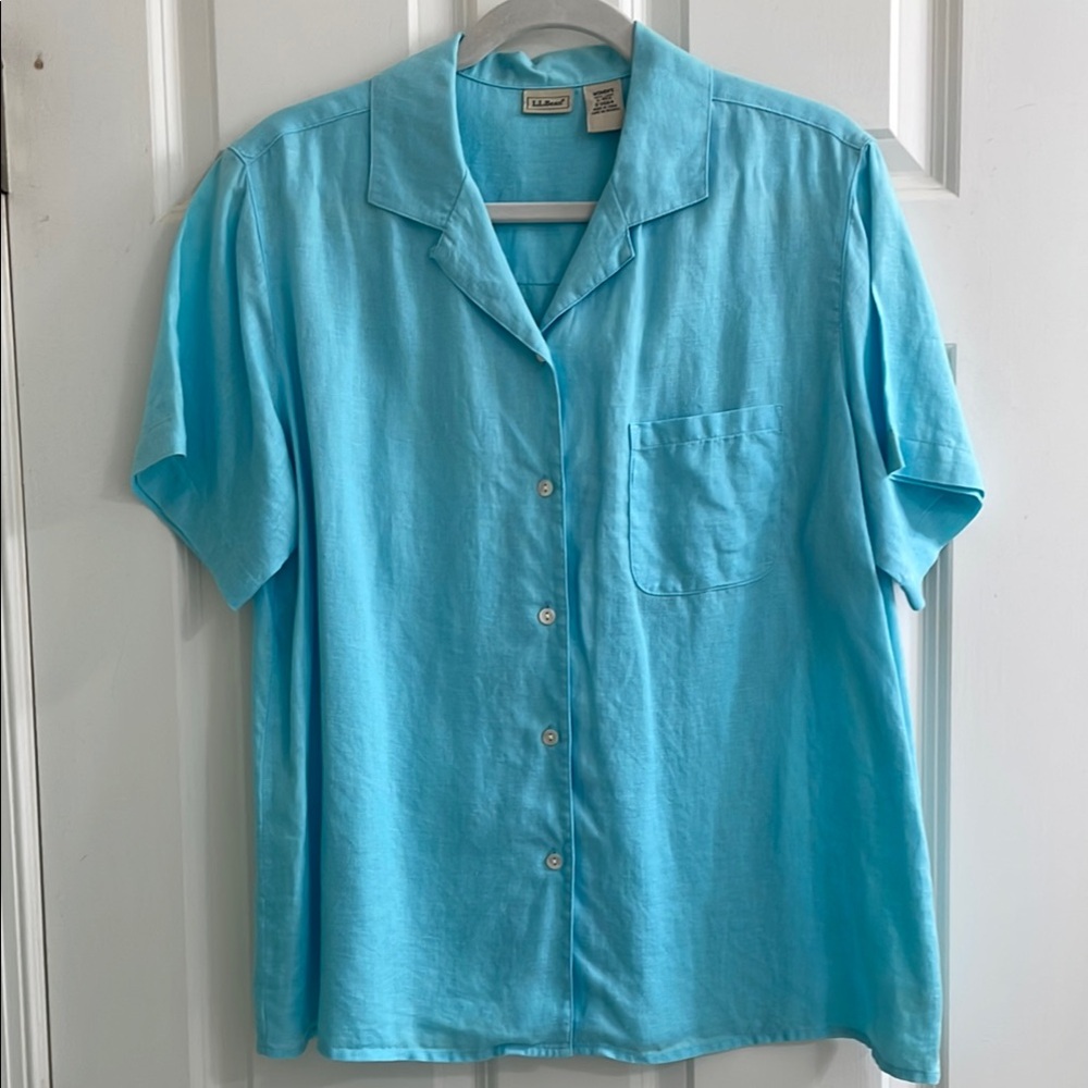 LL Bean Aqua Linen camp shirt